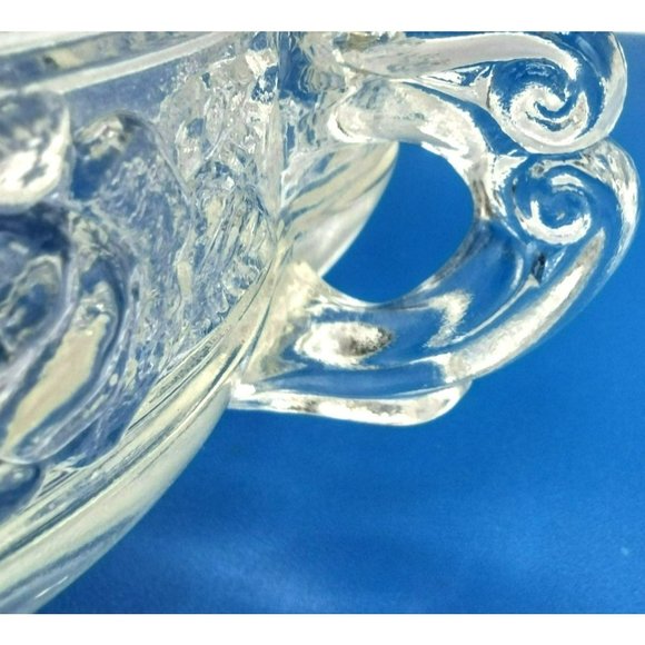 Pressed Glass Dish Bowl Embossed Roses Ornate Handles Vintage Pedestal Bottom - Picture 9 of 15